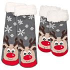 Grey Rudolph Mother & Child Set of 2 Matching Slipper Socks