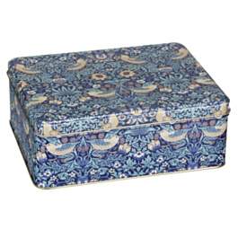 William Morris Blue Strawberry Thief Deep Rectangular Tin