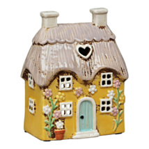 Yellow Garden Thatched Cottage Tealight Holder