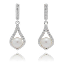 Freshwater Pearl Modern Teardrop Silver Plated Earrings
