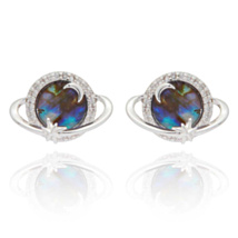 Paua Shell Planet Silver Plated Earrings
