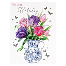 Vase Of Tulips Decoupage Birthday Card