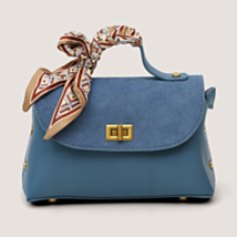 Denim Blue Suede Mini Handbag with Scarf Detail