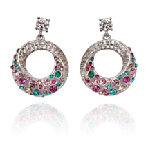 Glam Rox Chic Circle Silver Plated Drop Earrings