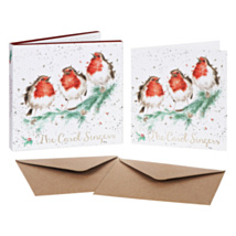 ‘The Carol Singers’ Robins Box of 8 Luxury Gold Foiled Christmas Cards 