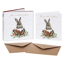 ‘Merry Little Christmas’ Rabbit Set of 8 Gold Foiled Christmas Cards