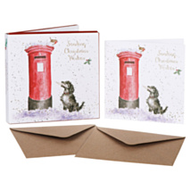 ‘Christmas Wishes’ Dog & Robin Set of 8 Gold Foiled Christmas Cards