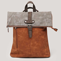 Brown Faux Leather Fold Top Backpack