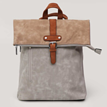 Light Grey Faux Leather Fold Top Backpack