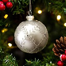Silver Glitter Trellis Glass Bauble