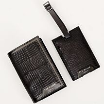 ETWELL Black Etched Leather Luggage Tag and Passport Cover Set