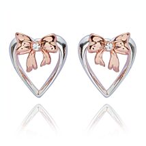 Eternal Bow Two Tone Bow Heart Stud Earrings