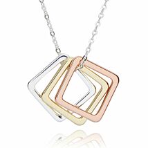 Geometric Three Tone Squares Necklace