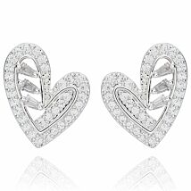 Silver Plated Bling Pave Baguette Heart Earrings