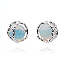 Moonstone Eclipse Silver Plated Stud Earrings