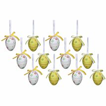 Yellow & White Floral Paper Mini Egg Set of 12 Decorations