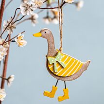 Assorted Mint/Yellow Wooden Duck Hanging Easter Decoration