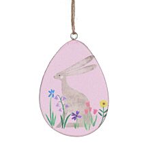 Assorted Meadow Hare Wooden Egg Hanging Easter Decoration