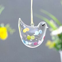 Multi Pastel Spots Clear Hanging Glass Bird Easter Decoration