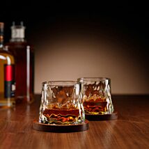 Set of 2 Rotating Whisky Glasses With Coasters