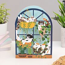 Cats In Hanging Baskets Paper Cut Art Birthday Card