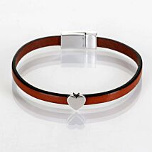 Silver Heart Charm Brown Leather Bracelet