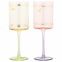 Bee Set Of 2 Pastel Wine Glasses