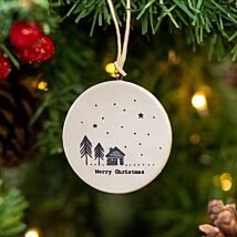 ‘Merry Christmas’ Trees Flat Porcelain Bauble