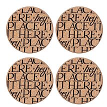 Black Toast Set Of 4 Round Cork Coasters