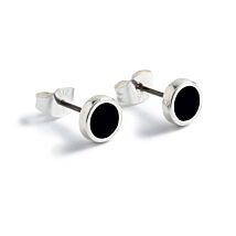 Black Round Silver Stud Earrings