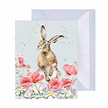 ‘Field Of Flowers’ Hare 9cm Mini Greetings Card