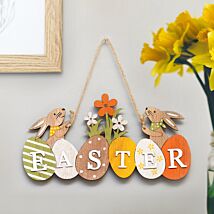 22cm Bunnies & Eggs Hanging Wooden Easter Sign