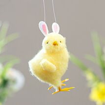 Assorted Fluffy Chick with Bunny Ears Hanging Easter Decoration