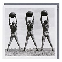 Holy Mackerel Black & White ‘Line of Men Exercising’ Greetings Card