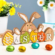 22cm Bunny & Eggs Freestanding Wooden Easter Sign