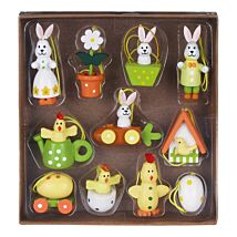 Set of 11 Miniature Wooden Easter Tree Decorations