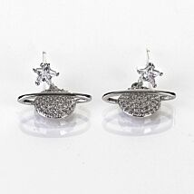 Celestial Pavé Planet White Gold Plated Earrings