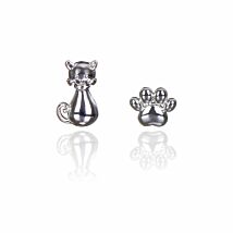Silver Plated Cat & Paw Print Stud Earrings