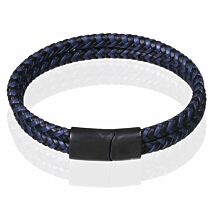 Men’s Two Tone Herringbone Navy and Black Leather Bracelet