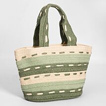 Green Woven Stripes Tote Bag