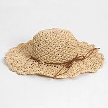 Light Brown Natural Straw Scallop Edge Sun Hat