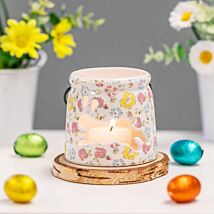 Assorted Ceramic Bunny Cut Out Floral Tea Light Holder With Handle