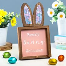 Pink Bunny Ears Flower Easel Plaque