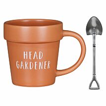 ‘Head Gardner’ Plant Pot Mug & Shovel Tea Spoon Set