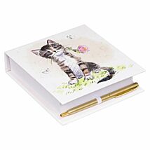 Tabby Cat with Rose Memo Pad