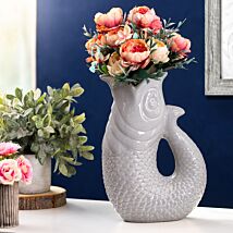 Large 26cm Grey Ceramic Fish Vase
