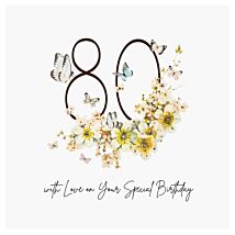 Butterflies & Flowers 80 Luxury Birthday Card