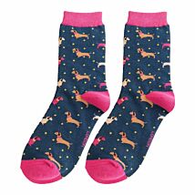 Navy Sausage Dog & Spots Women’s Bamboo Socks