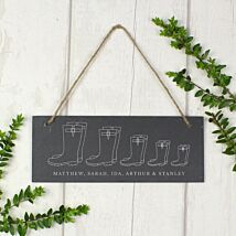 Personalised Welly Boot ‘Family of Five’ Hanging Slate Plaque