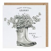 Life In Pencil Flowers In Wellies Granny Birthday Card